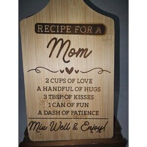 Wooden Bamboo Handmade Engraved A Recipe for Mom Cutting Board